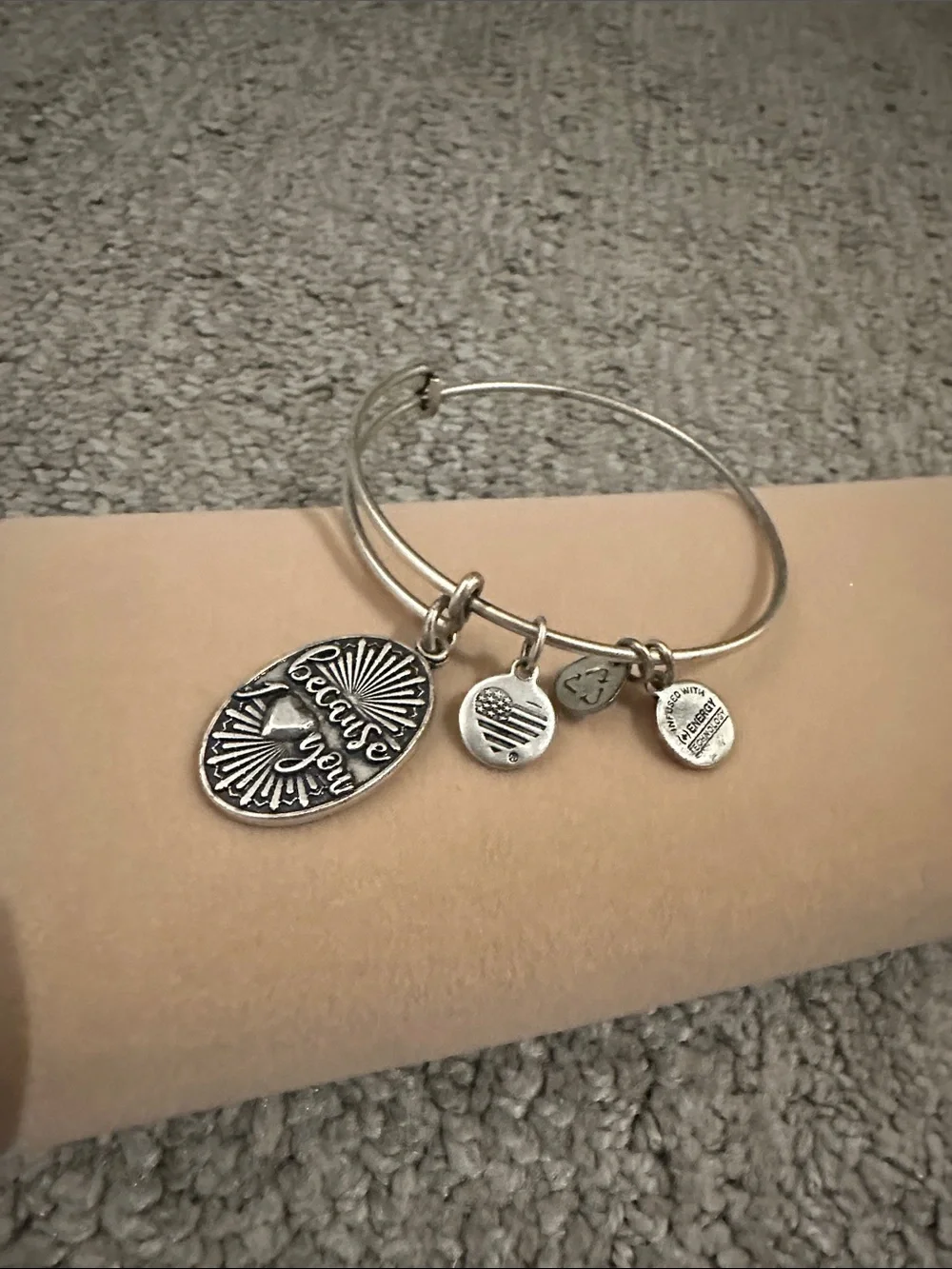 Alex and Ani Silver-Tone 'Because I ♥ You' Oval Charm Bracelet
